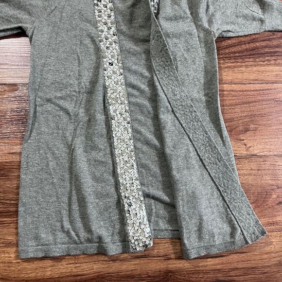 Express Sweater Open Front Sequin Trim Knit 3/4 Sleeve Cardigan Gray Women's XS - Picture 3 of 9